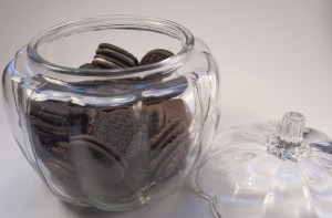 Chocolate Cookies in a clear glass jar