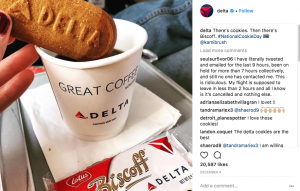 Delta Airlines Instagram post with image attribution in comment